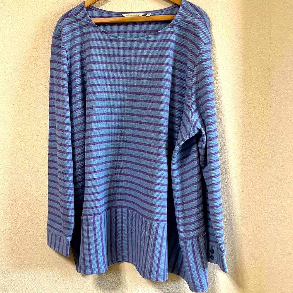 Soft Surroundings sweaterin stripes of purple and light blue